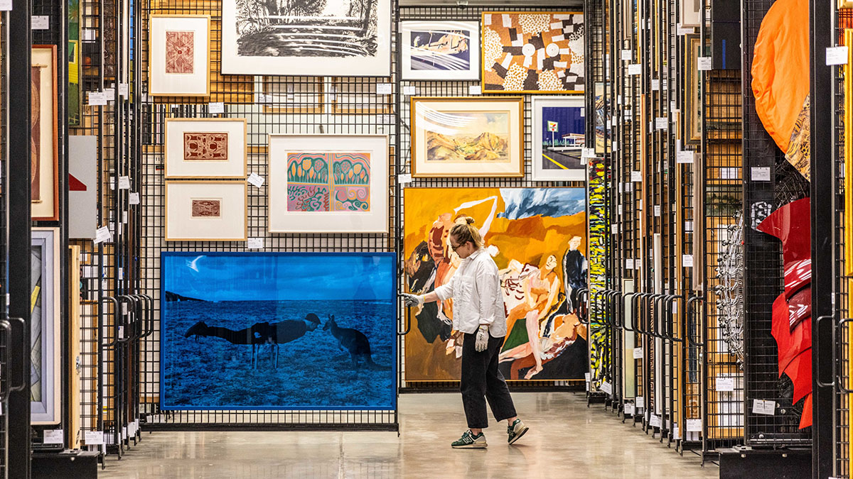 The Artbank Sydney collection store, 2024. Photo by the Department of Infrastructure, Transport, Regional Development, Communications, Sport and the Arts.