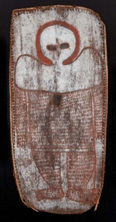 A rare bark painting by the Kimberly artist Alec Mingelmanganu.