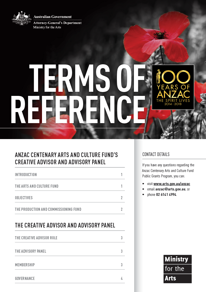 Terms of Reference: Anzac Centenary Arts and Culture Fund