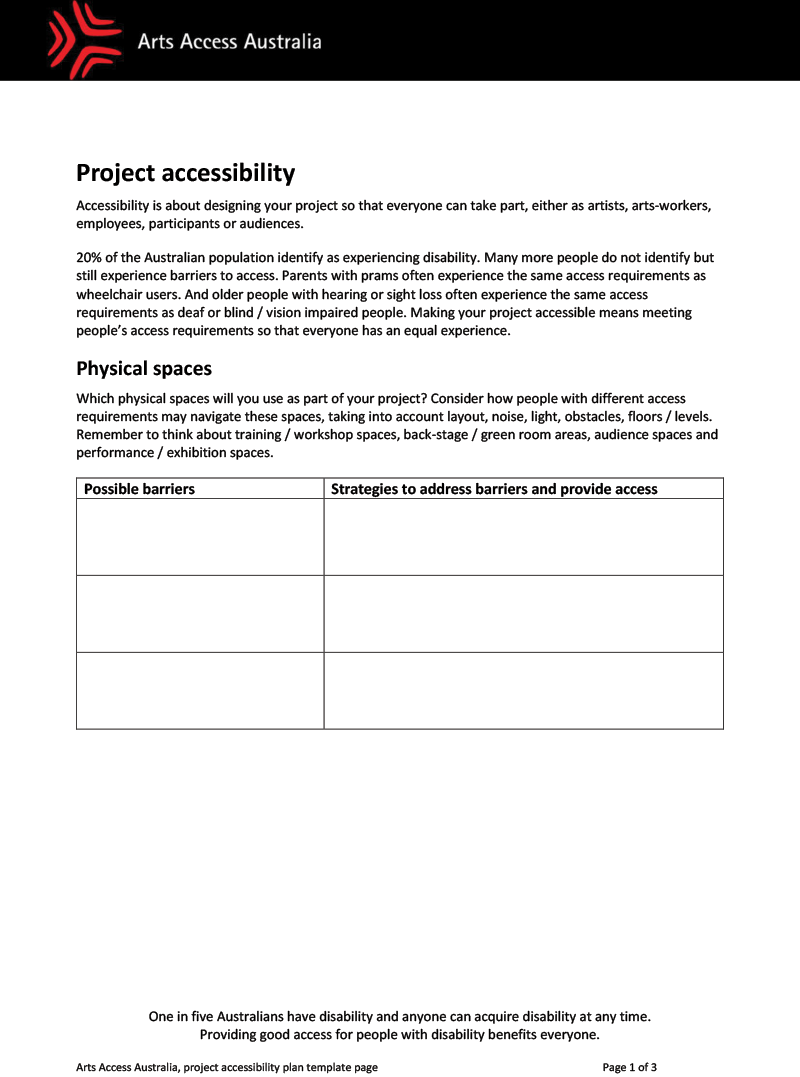 Arts Access Australia—Project Accessibility Plan Template