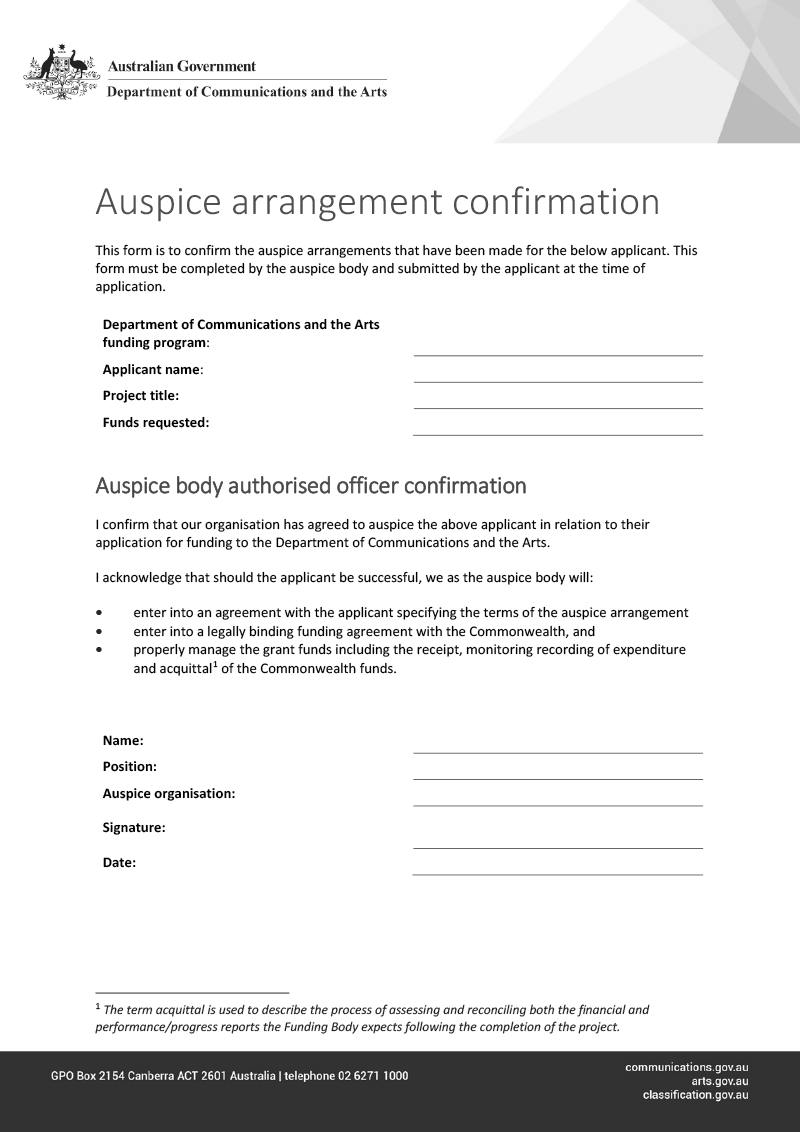 ​​​​​​​Auspice arrangement confirmation form