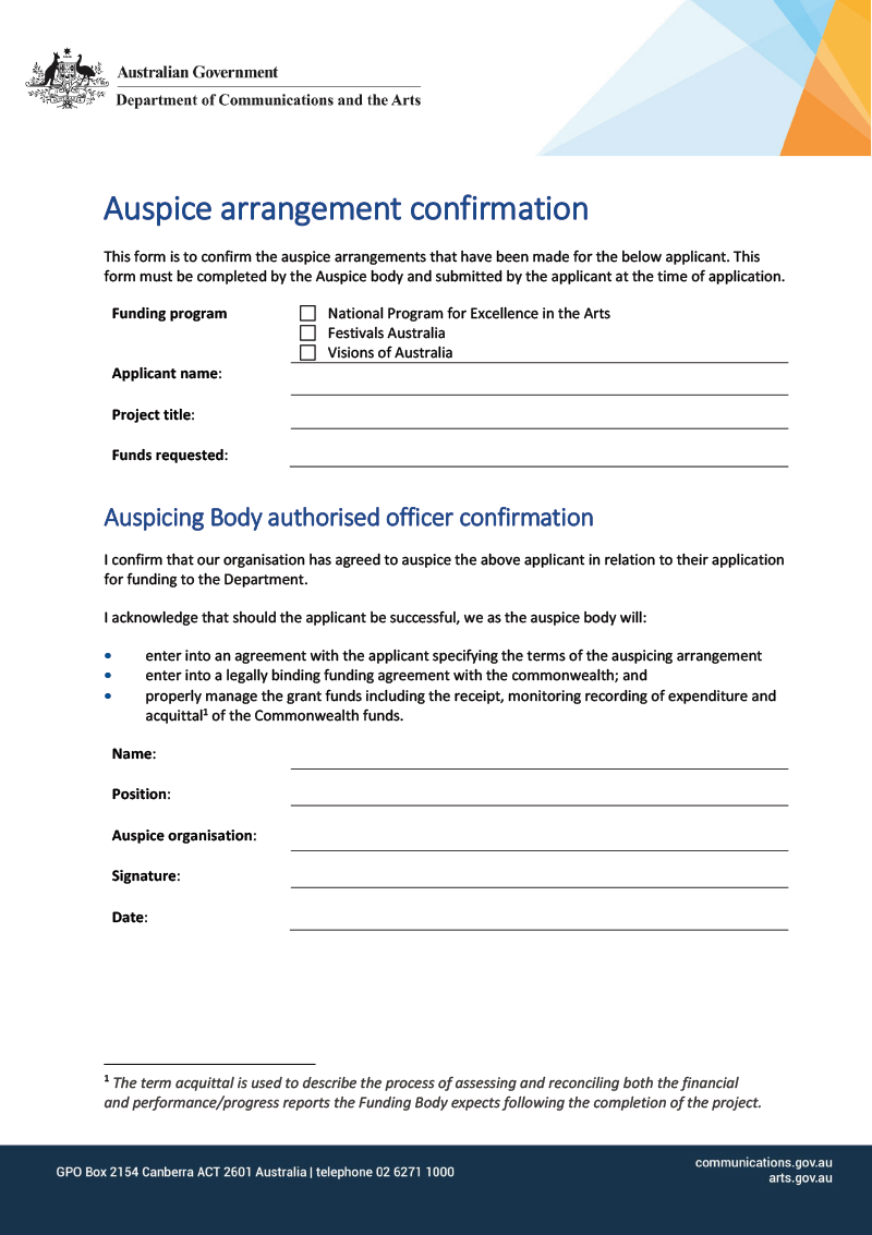 Auspice Arrangement Confirmation Form