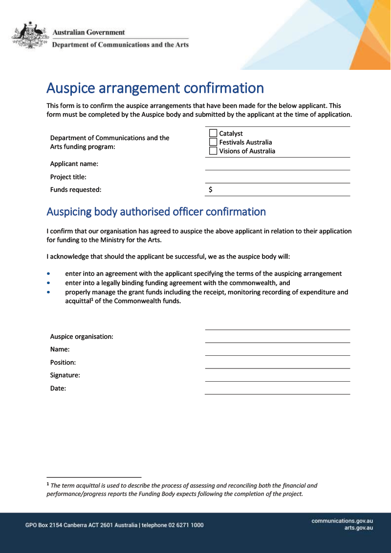 Auspice arrangement confirmation