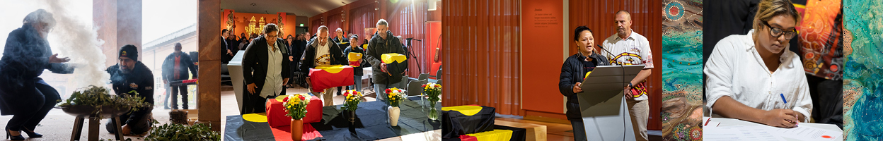 Images of the ceremony when returning the ancestors back home to Australia.