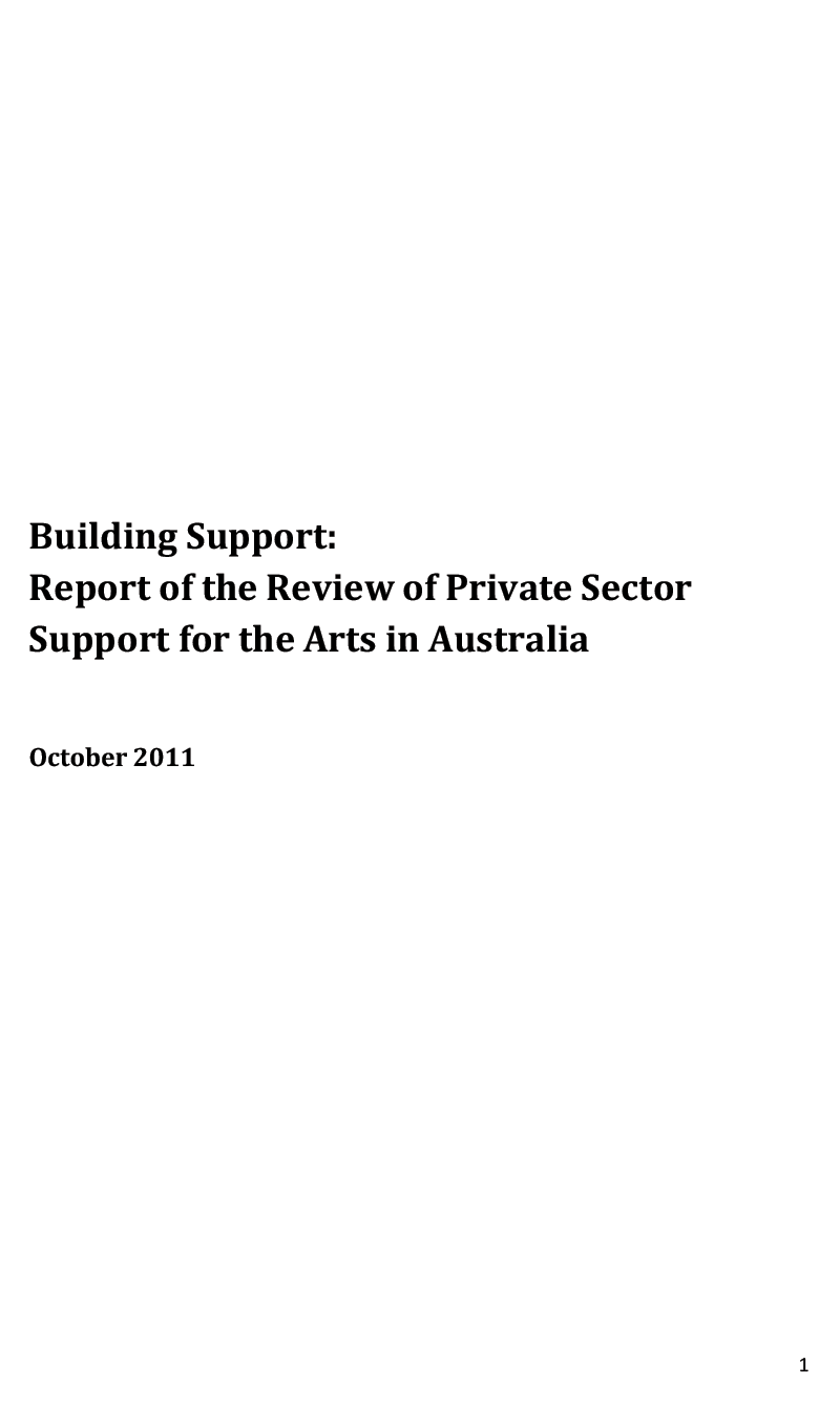 Building Support Report of the Review of Private Sector Support for the Arts in Australia