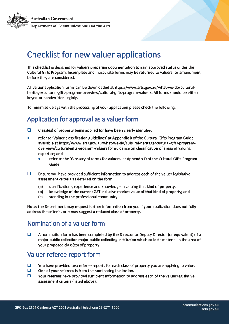 Checklist for new valuer applications