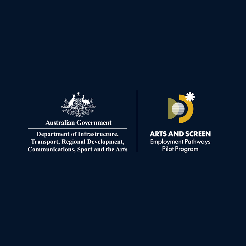 Logo for the Arts and Screen Employment Pathways Pilot Program administered through the Department of Infrastructure, Transport, Regional Development, Communications Sport and the Arts.