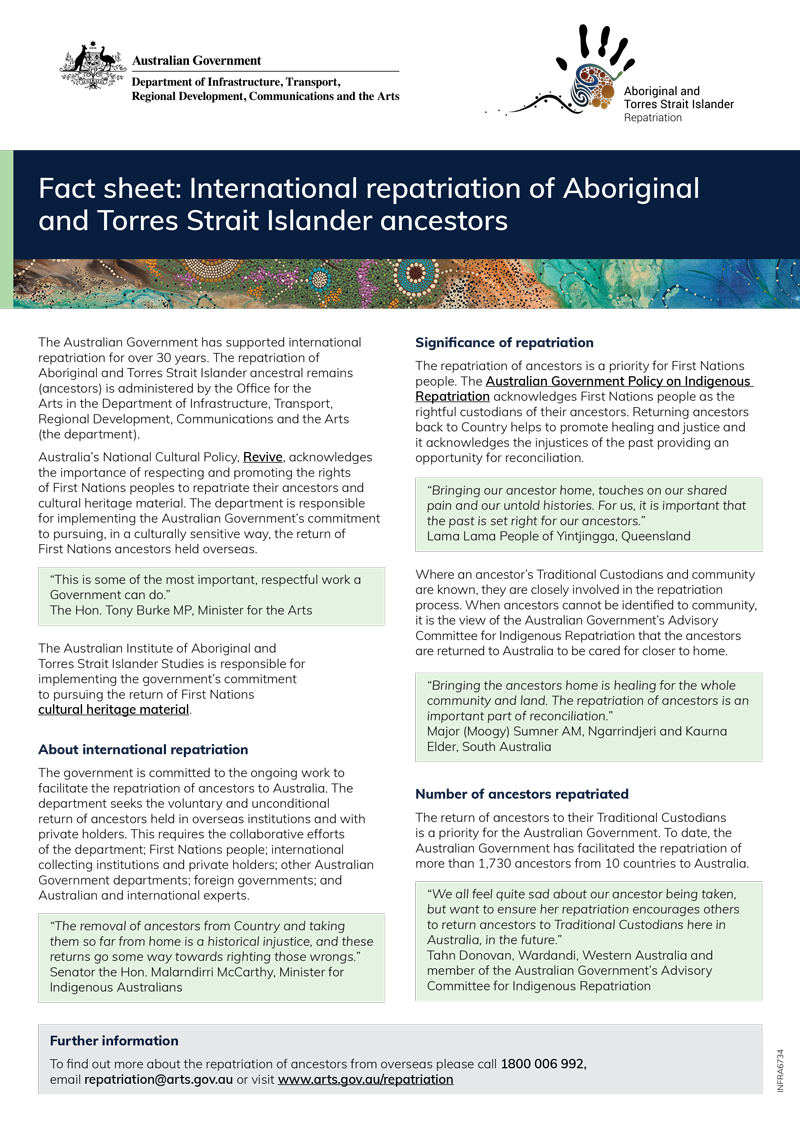 Fact sheet: International repatriation of Aboriginal and Torres Strait Island ancestors