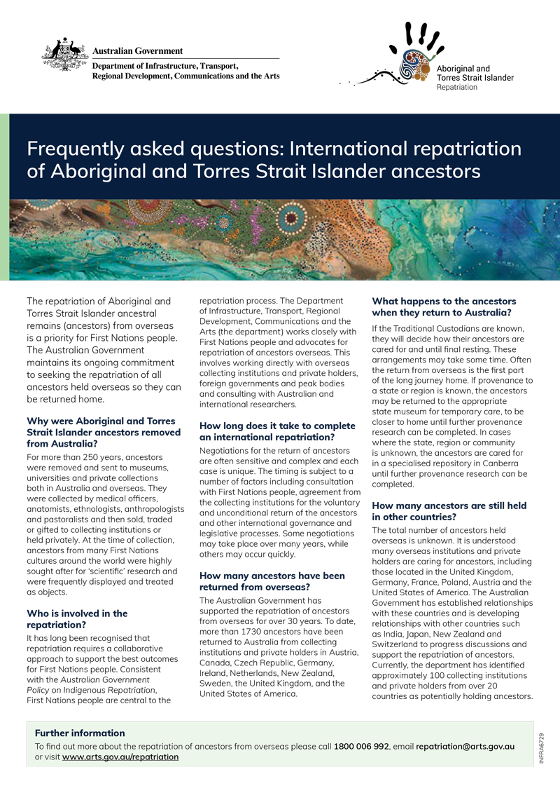 Frequently asked questions: International repatriation of Aboriginal and Torres Strait Island ancestors
