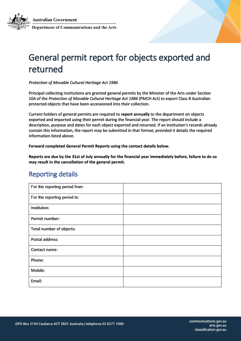 General permit report for objects exported and returned