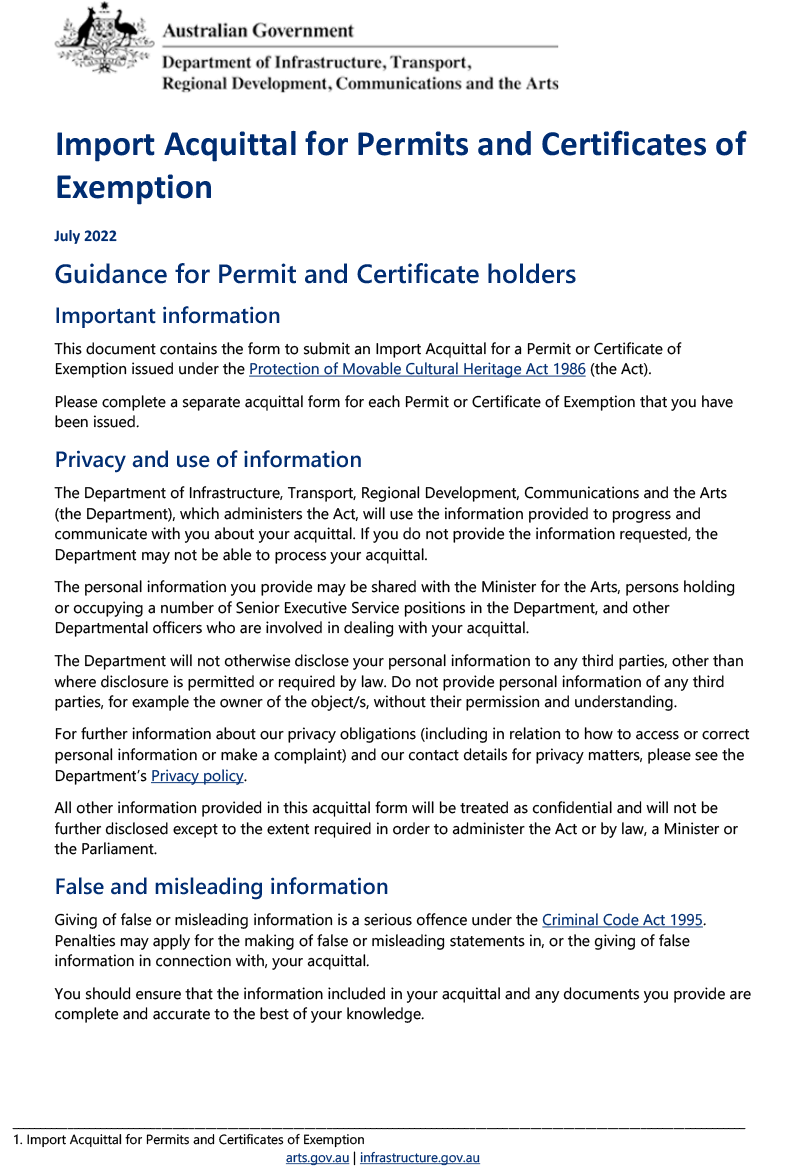 Import Acquittal for Permits and Certificates of Exemption - July 2022
