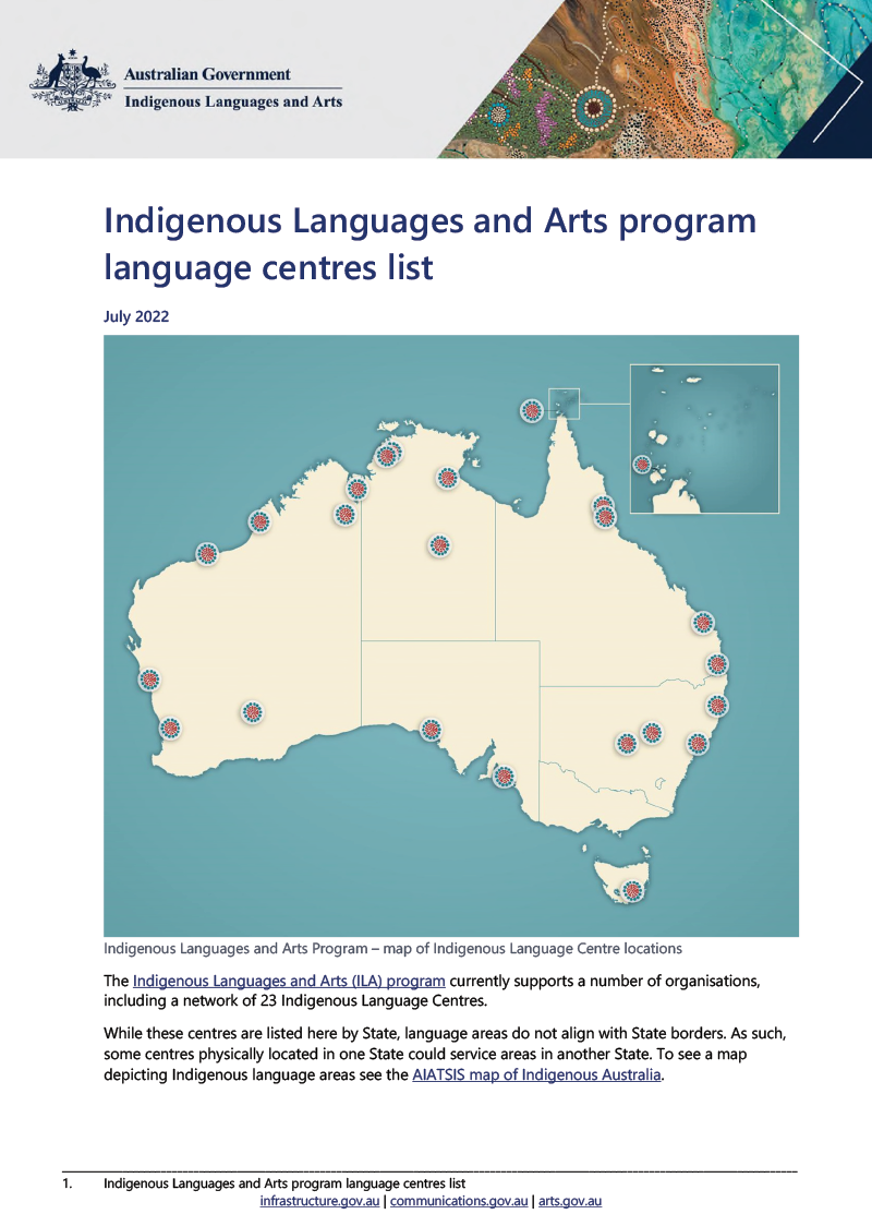  Indigenous Languages and Arts program Language centres list - July 2022