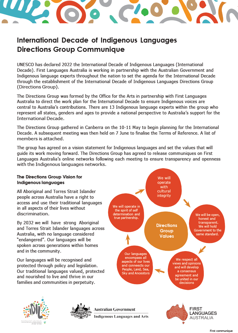 International Decade of Indigenous Languages—First Communique