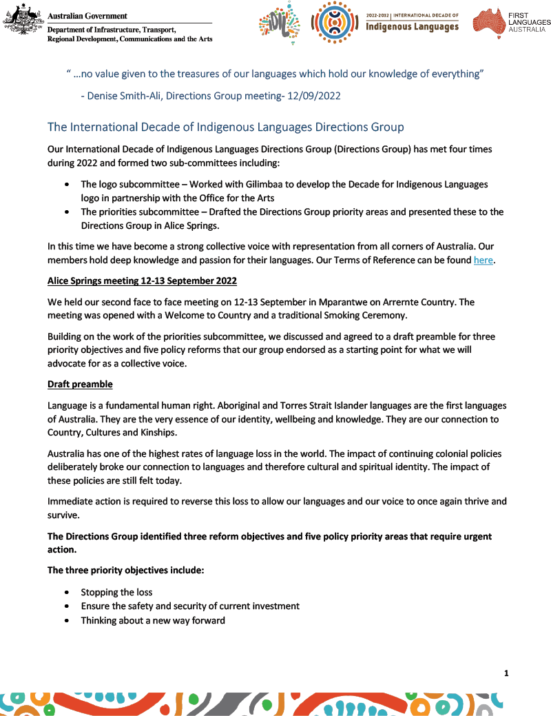 International Decade Of Indigenous Languages—Second Communique—September 2022