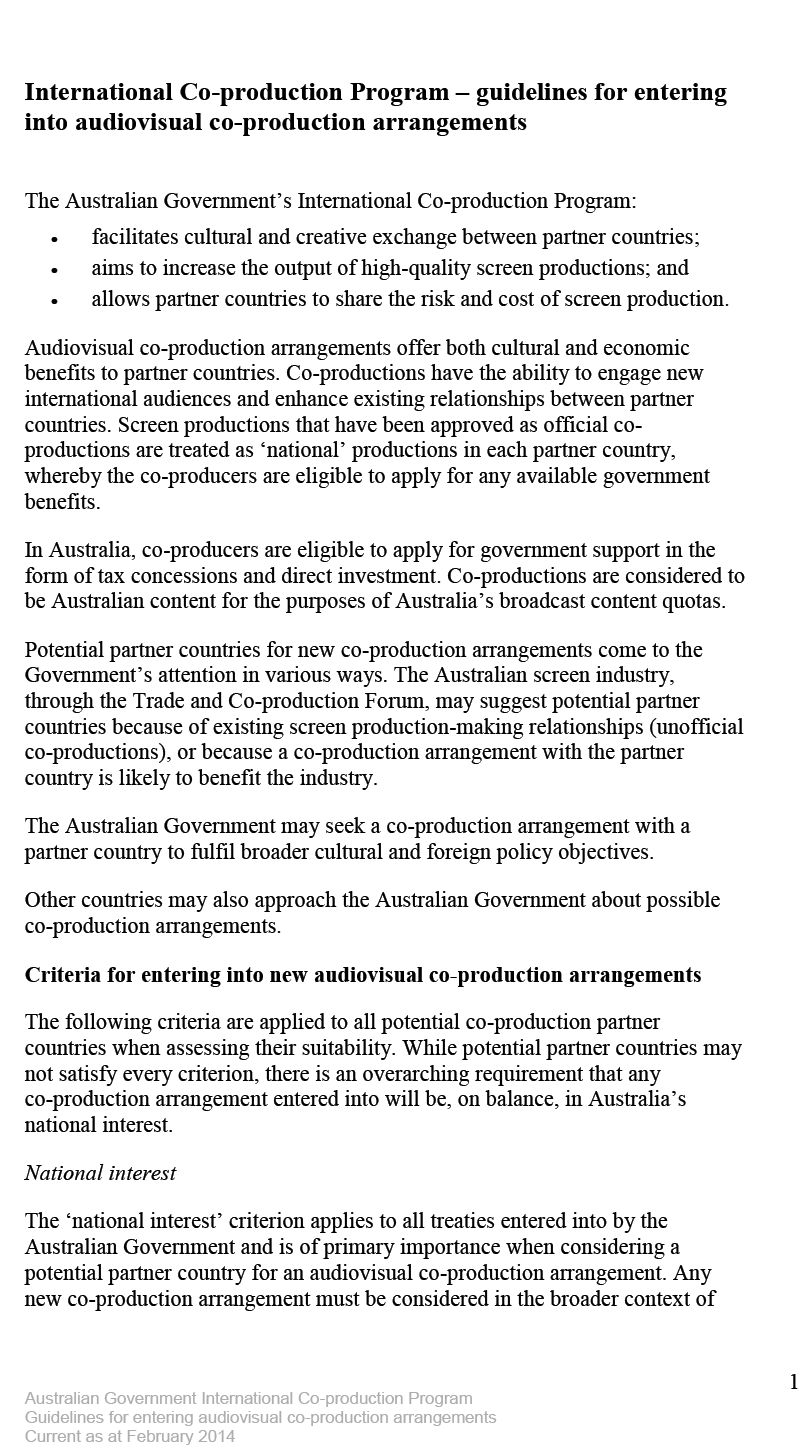 Guidelines for entering audiovisual co-production arrangements