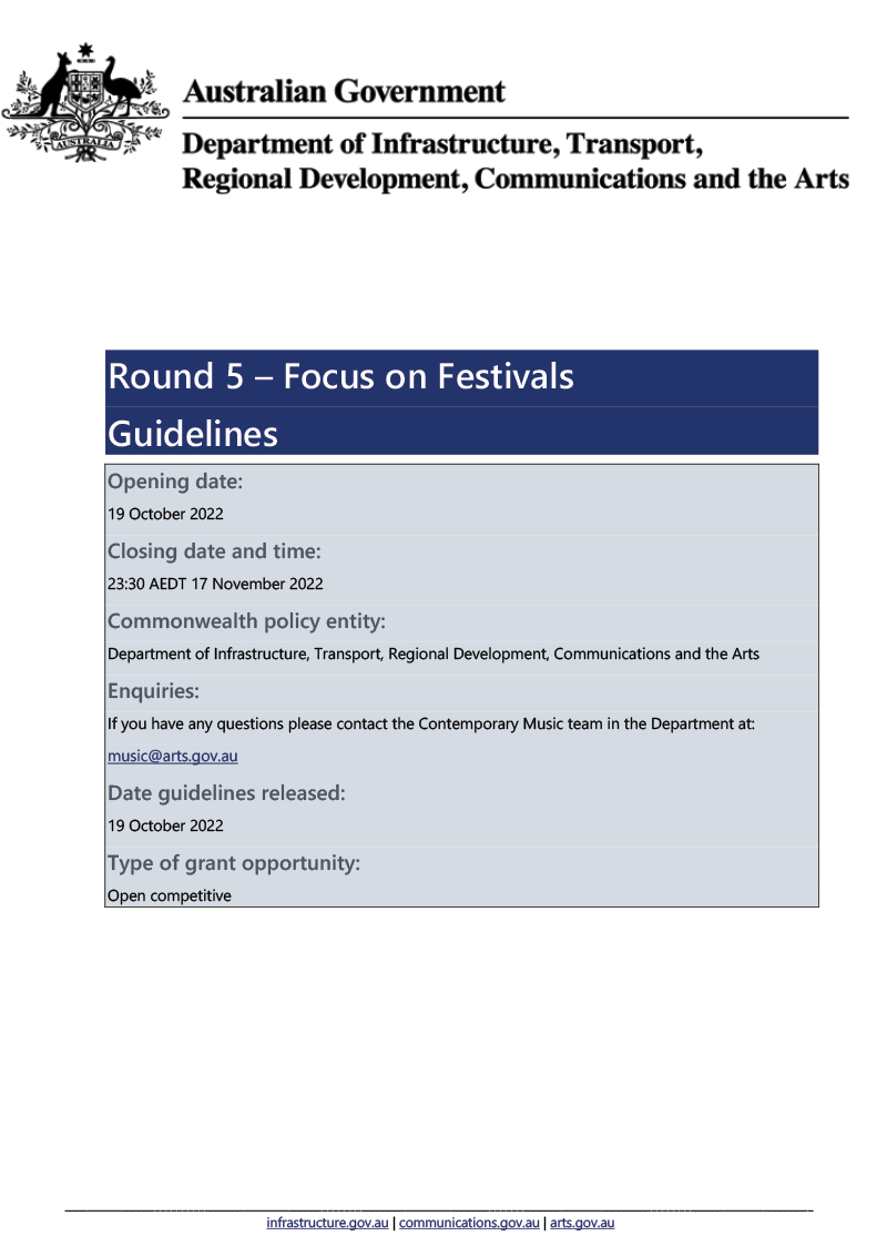 Live Music Australia Guidelines - Round 5 - Focus on Festivals