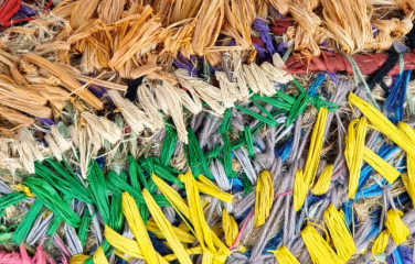 Detail of Tjulpu Kirrkingpa (Bird Family) by Erica Ikungka Shorty from Warakurna WA. 2022. Image by Genevieve Harold. Copyright Tjanpi Desert Weavers, NPY Women’s Council. 