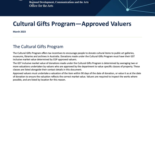 Cultural Gifts Program - Approved Valuers