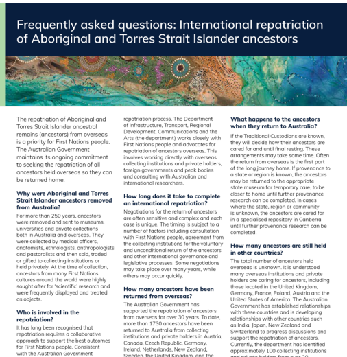 Frequently asked questions: International repatriation of Aboriginal and Torres Strait Island ancestors