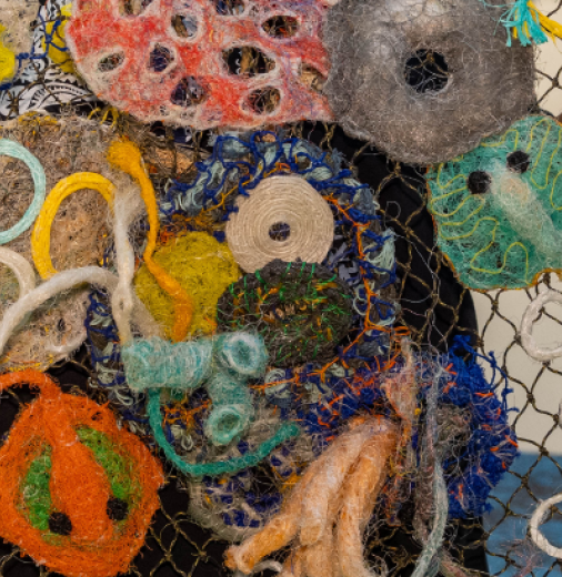 Reef 2024, Florence Gutchen, Erub Island artist. ICIP: This artwork includes artistic works which incorporate Indigenous Cultural and Intellectual Property (ICIP) and traditional knowledge of Erub Island, used with permission.