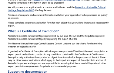 Application for certificate of exemption