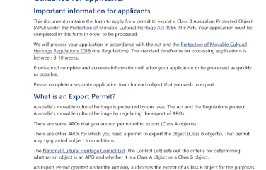 Application for a Permit to Export a Class B Object - July 2022