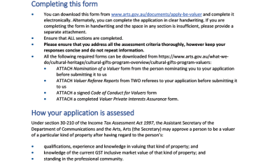 Cultural gifts program—nomination of a valuer—Section 30-210 of the Income Tax Assessment Act 1997.