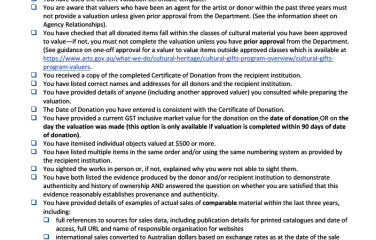 Valuation certificate checklist