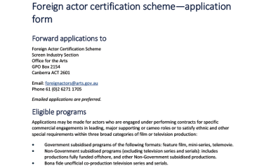 Foreign actor certification scheme—application form Foreign actor certification scheme—application form