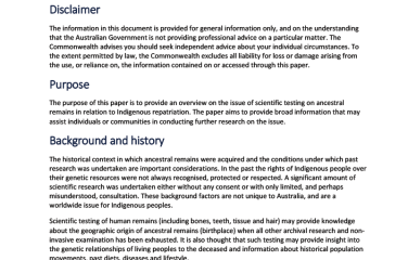 Information for communities scientific testing on Indigenous ancestral remains