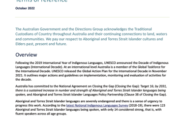 International Decade of Indigenous Languages Directions Group—terms of reference