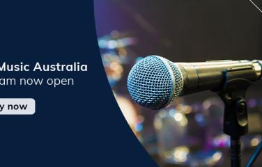 Live Music Australia program now open. Apply now. Microphone with colourful background.