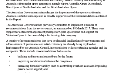Response to the National Opera Review Final Report