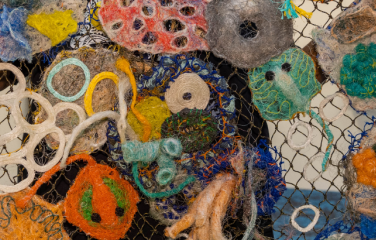 Reef 2024, Florence Gutchen, Erub Island artist. ICIP: This artwork includes artistic works which incorporate Indigenous Cultural and Intellectual Property (ICIP) and traditional knowledge of Erub Island, used with permission.