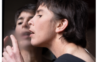 Actor Sarah Mainwaring on stage in the Back to Back Theatre production, Elephant.